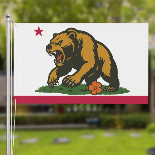 Golden State Bear — Flag (White/Red, Double-Sided)