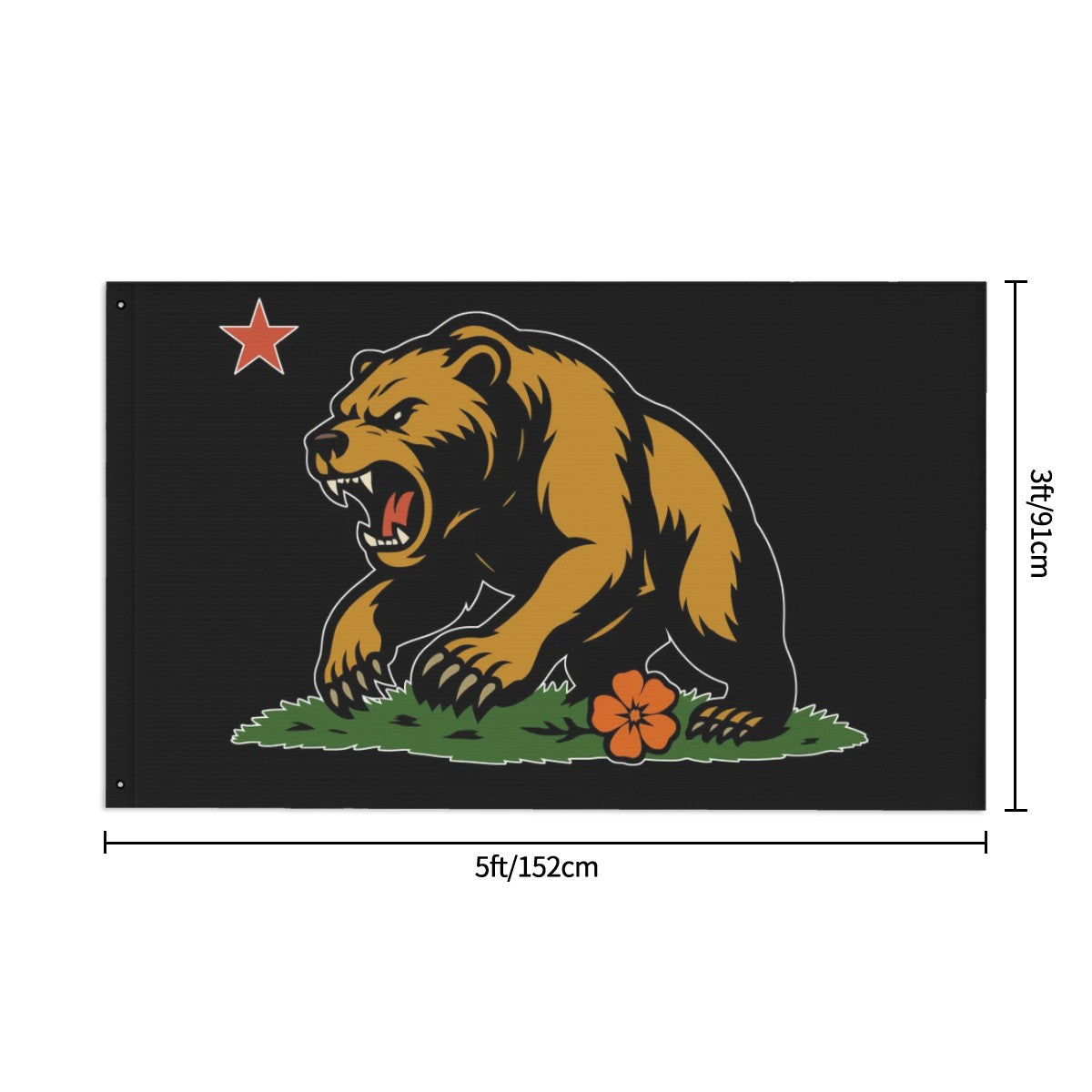 Golden State Bear — Flag (Black, Double-Sided)