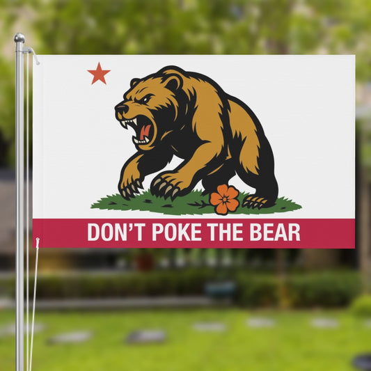 Don't Poke the Bear — Flag (White/Red, Double-Sided)