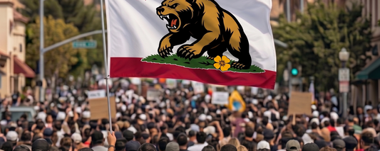 A California Golden State Bear flag flying outdoors