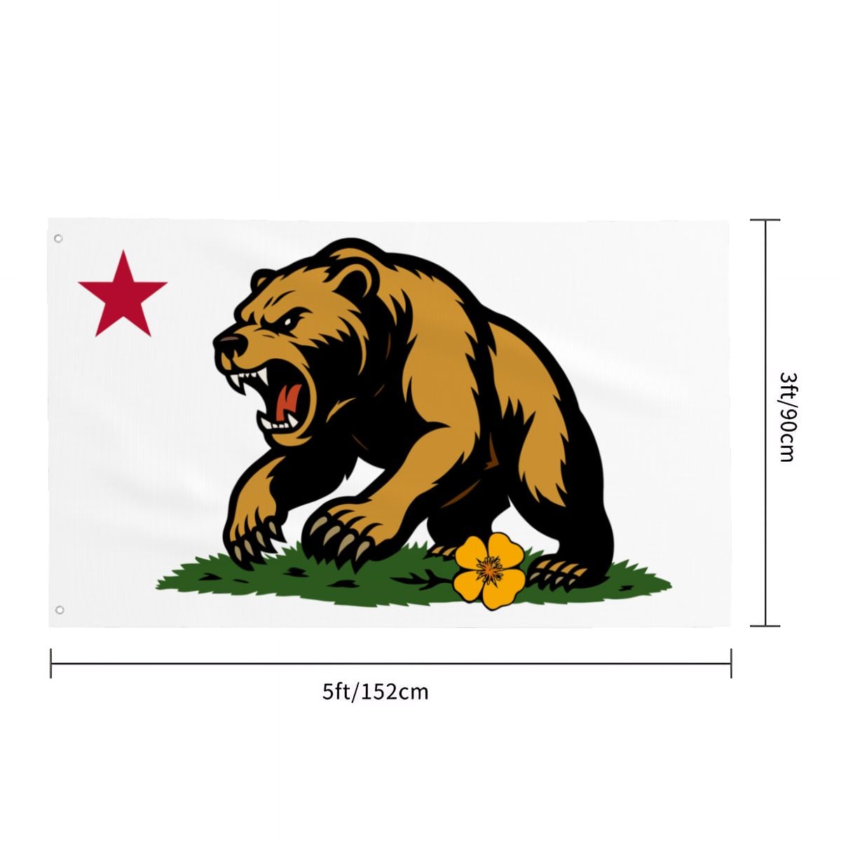 Golden State Bear single-sided 3'×5' California yard flag — color option