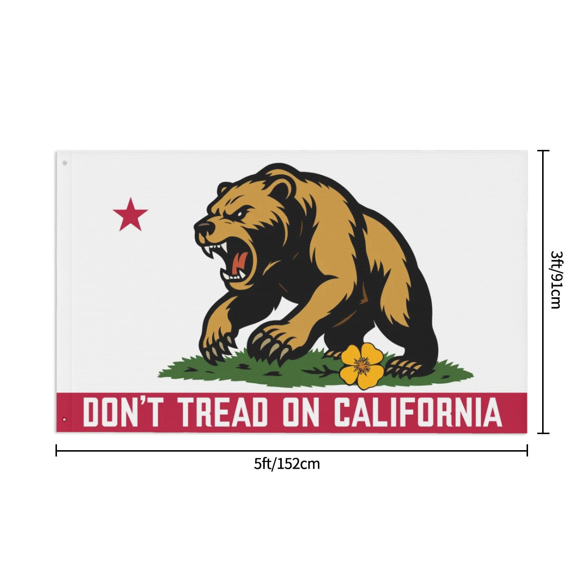 Don't Tread on California double-sided 3'×5' yard flag — hanging outdoors