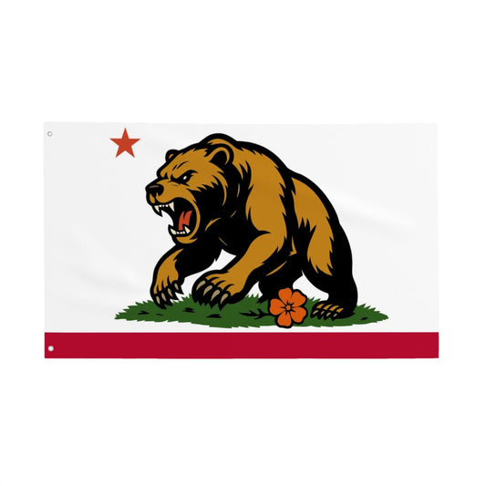 Golden State Bear — Flag (White/Red, Single-Sided)