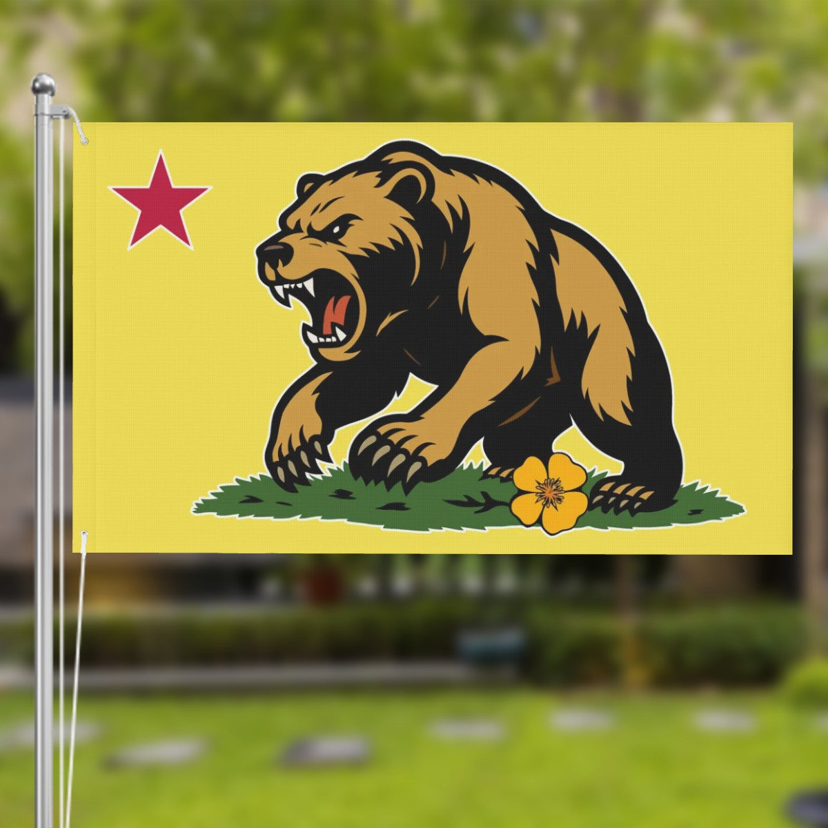 Golden State Bear double-sided 3'×5' California yard flag — full design