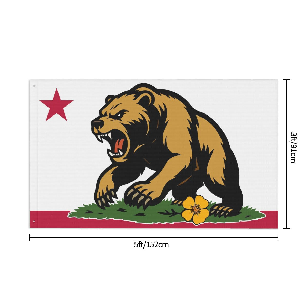 Golden State Bear double-sided 3'×5' California yard flag — hanging outdoors