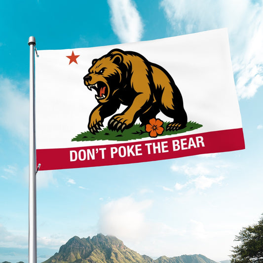 Don't Poke the Bear — Flag (White/Red, Single-Sided)