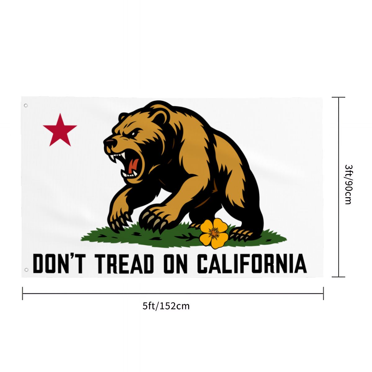 Don't Tread on California single-sided Made in USA 3'×5' flag — edge and grommet detail