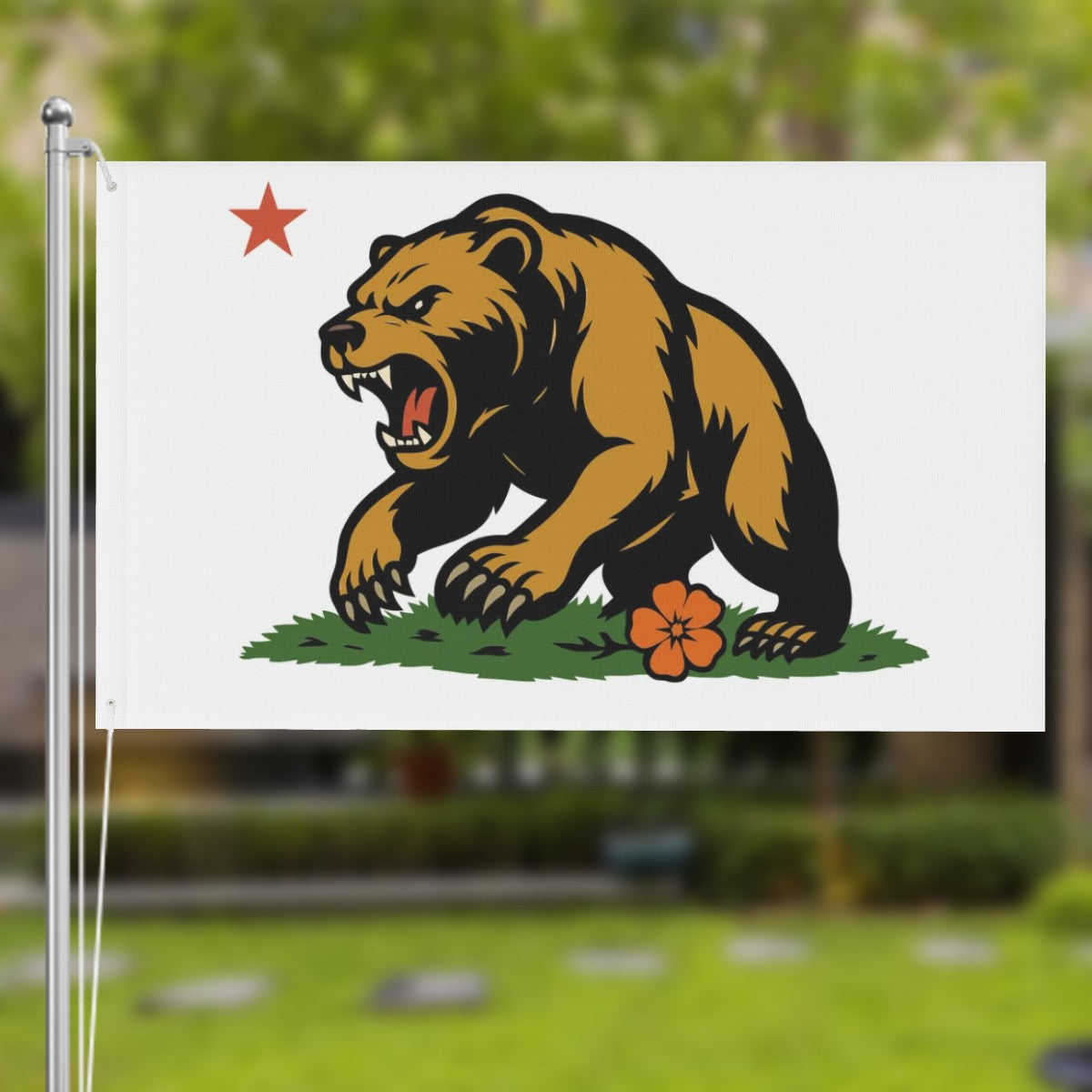 Golden State Bear — Flag (White, Double-Sided)