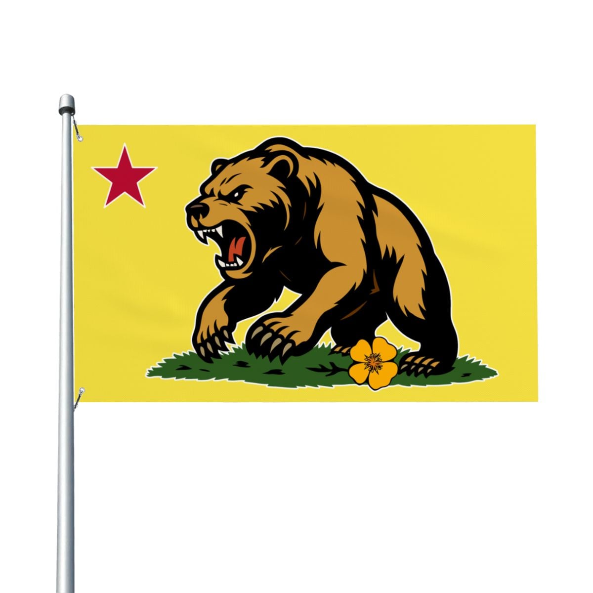 Golden State Bear single-sided 3'×5' California yard flag — edge and grommet detail