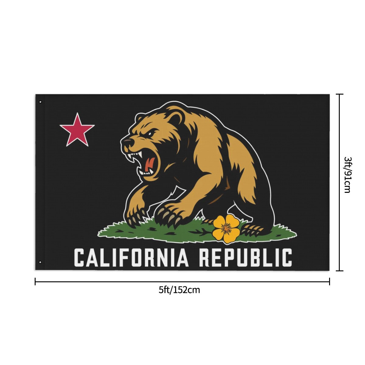 Golden State Bear California Republic double-sided 3'×5' yard flag — staged product view