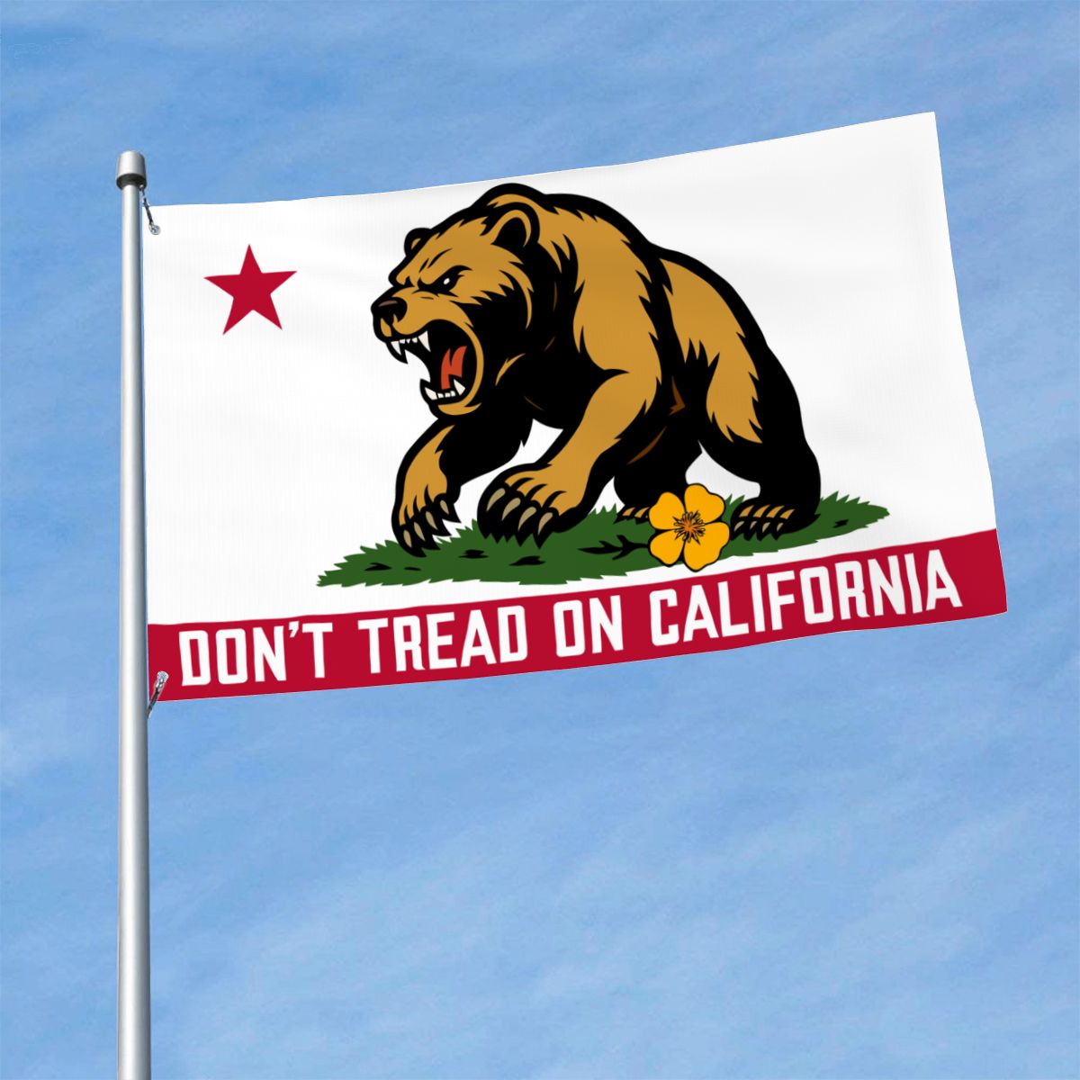 Don't Tread on California single-sided 3'×5' yard flag — hanging outdoors