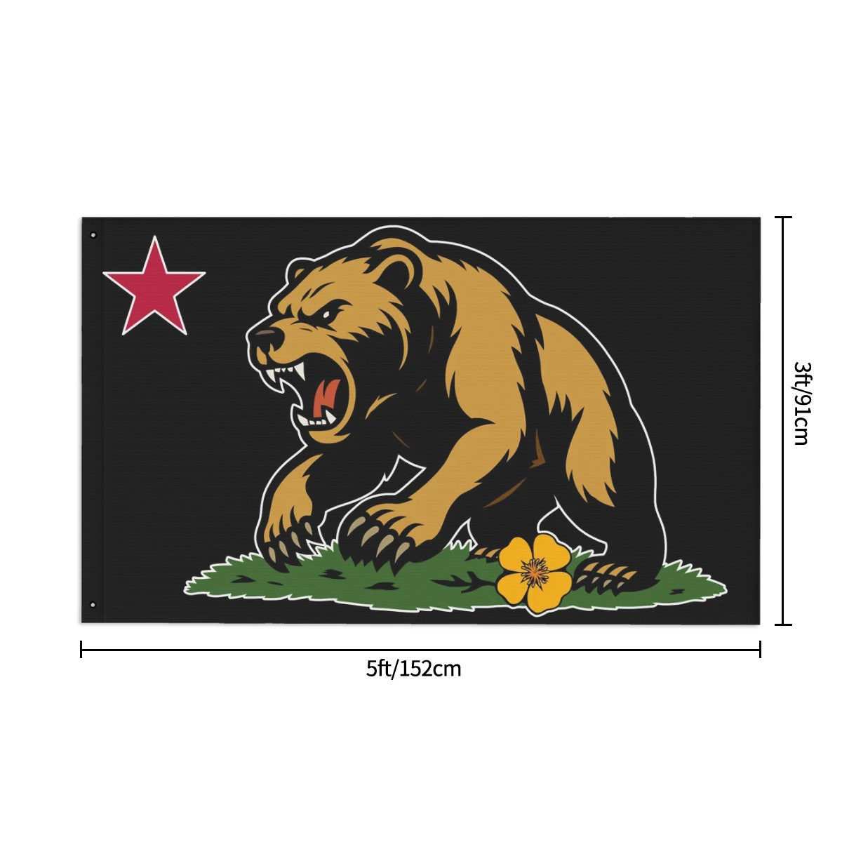 Golden State Bear double-sided 3'×5' California yard flag — color option