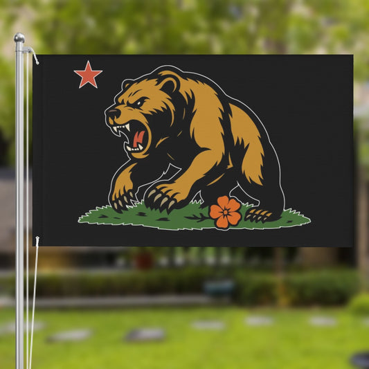 Golden State Bear — Flag (Black, Double-Sided)