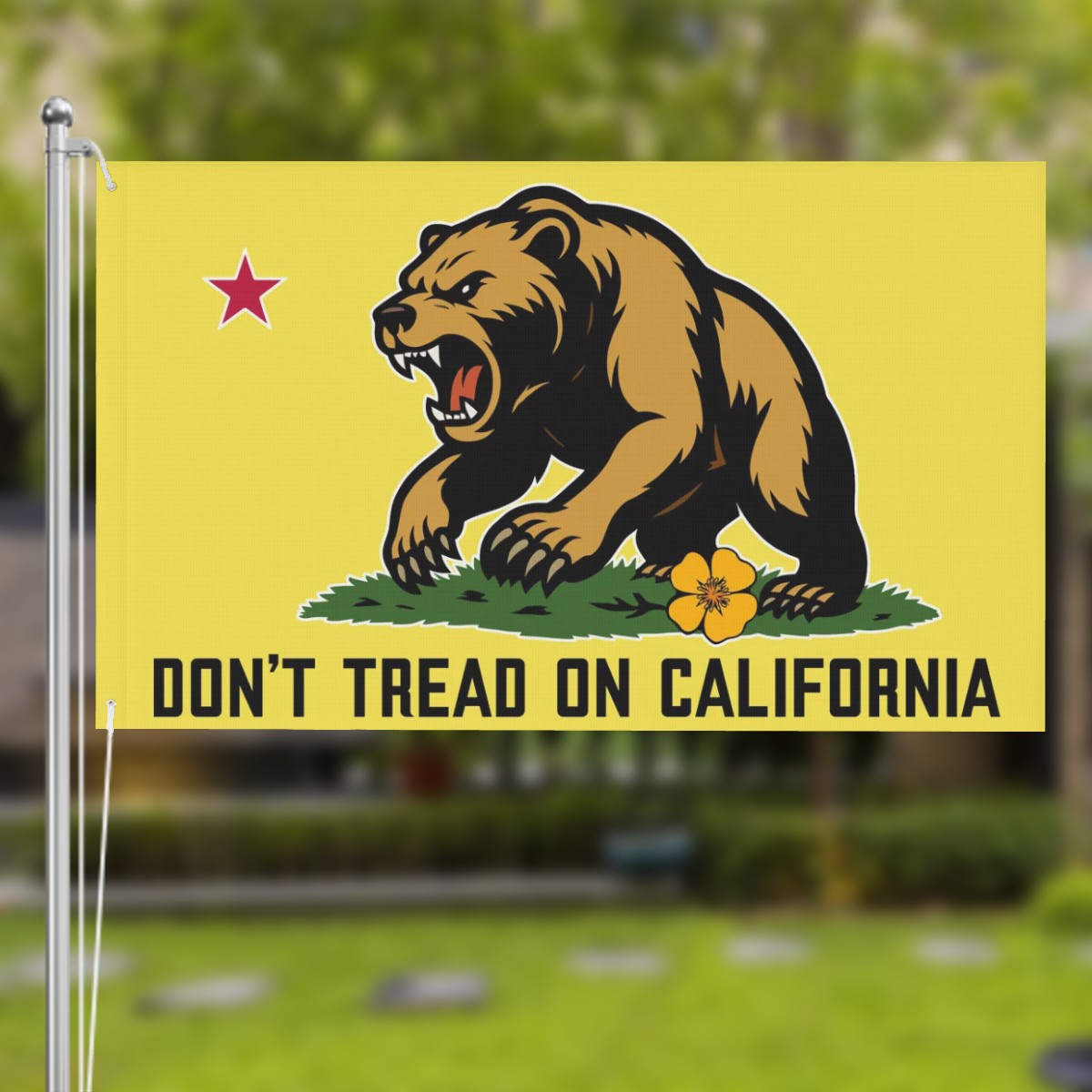 Don't Tread on California double-sided 3'×5' yard flag — Golden State Bear close-up