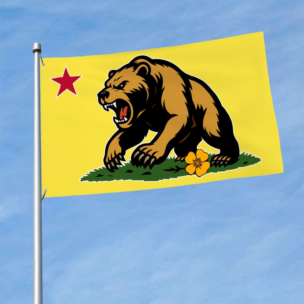 Golden State Bear single-sided 3'×5' California yard flag — Golden State Bear close-up