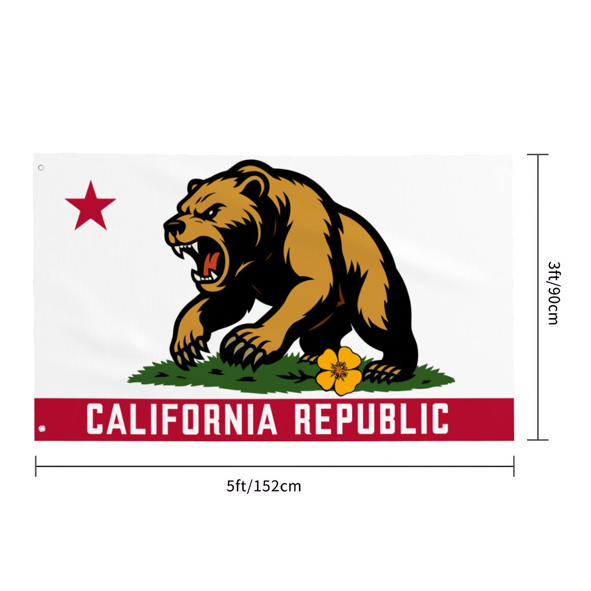 Golden State Bear California Republic single-sided 3'×5' yard flag — design detail