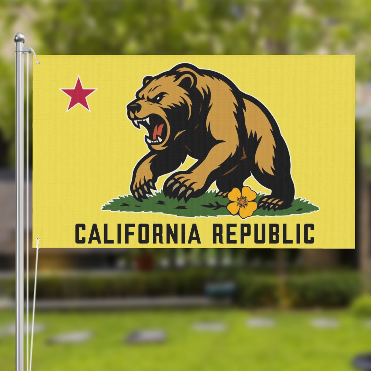 Golden State Bear California Republic double-sided 3'×5' yard flag — fabric detail