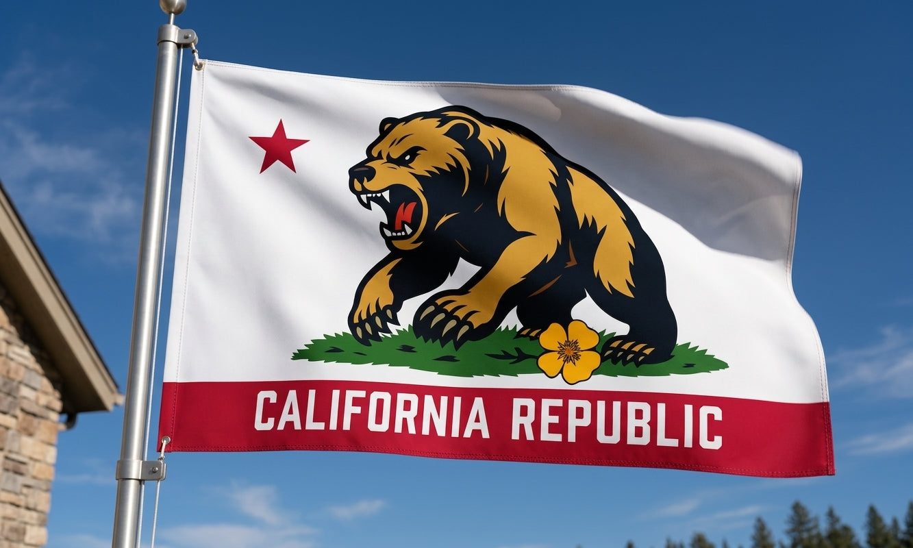 California Republic Flag — Golden State Bear, 3'×5' Single-Sided
