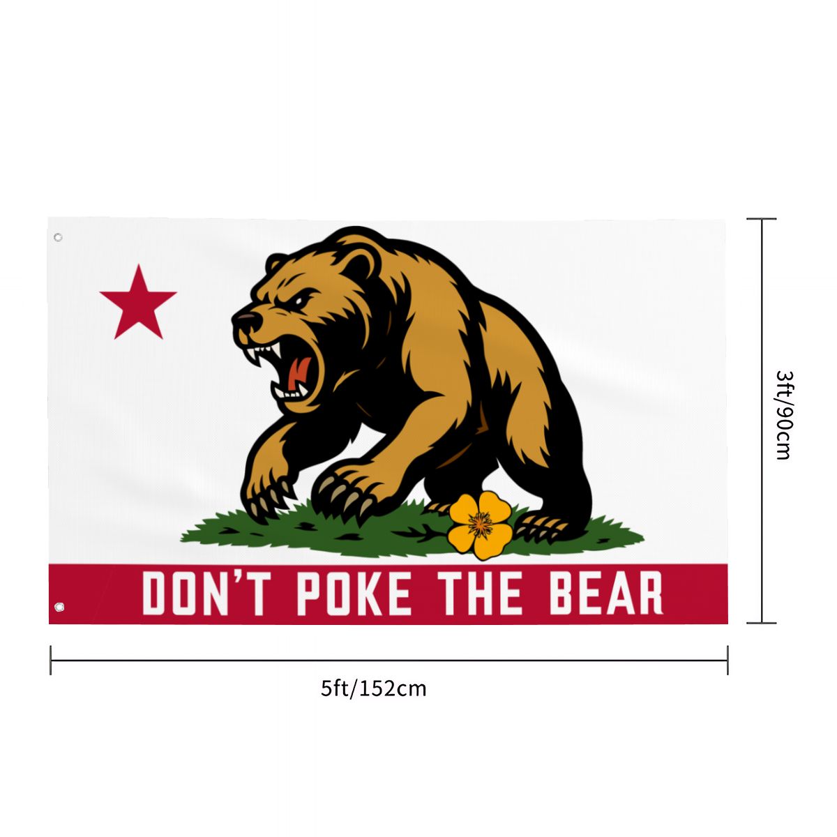 Studio386 Don't Poke the Bear California flag, full front design view