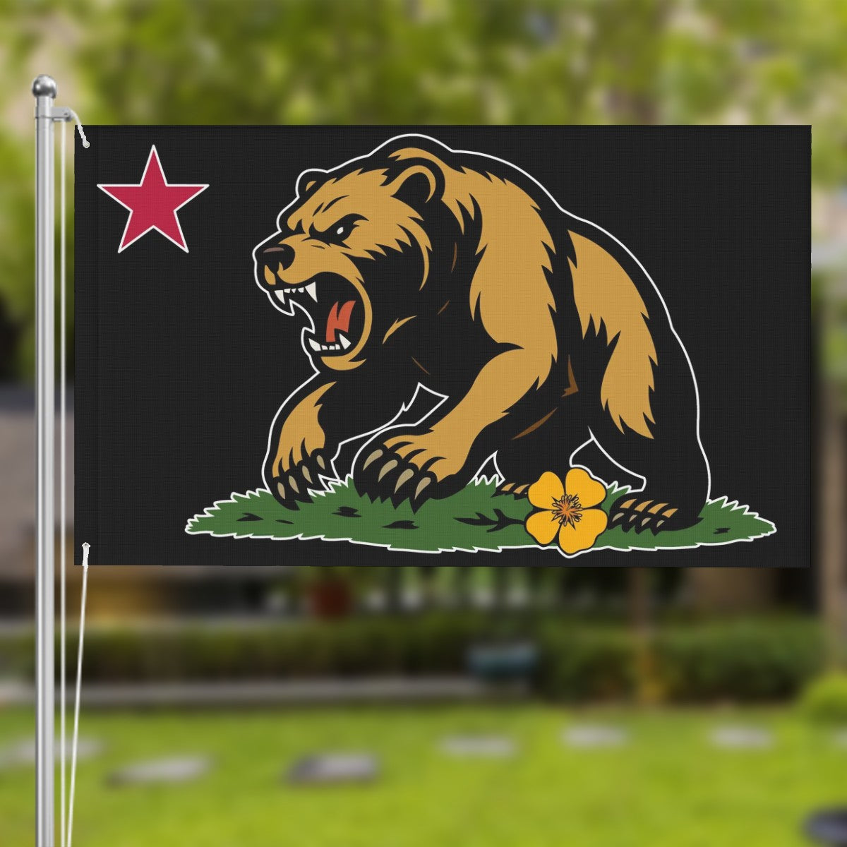 Golden State Bear double-sided 3'×5' California yard flag — staged product view
