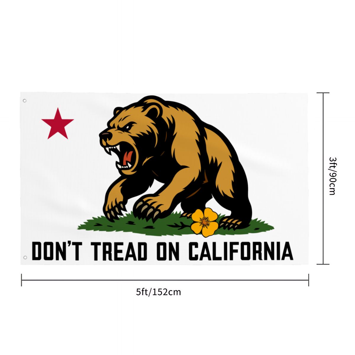 Don't Tread on California single-sided 3'×5' yard flag — alternate angle