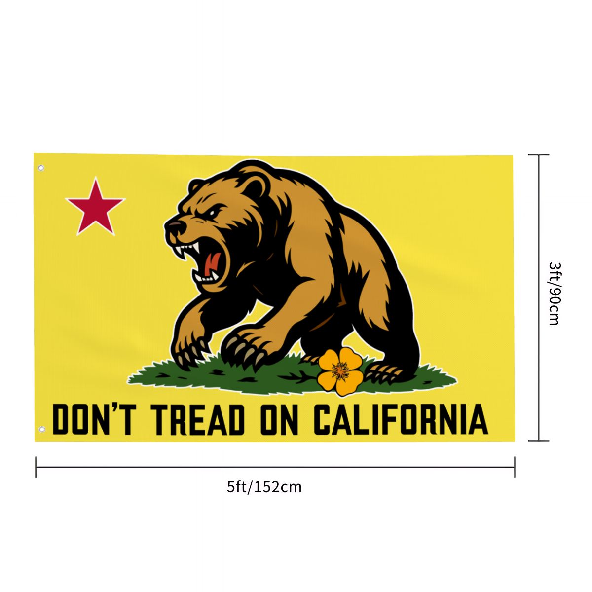 Don't Tread on California single-sided Made in USA 3'×5' flag — Golden State Bear close-up