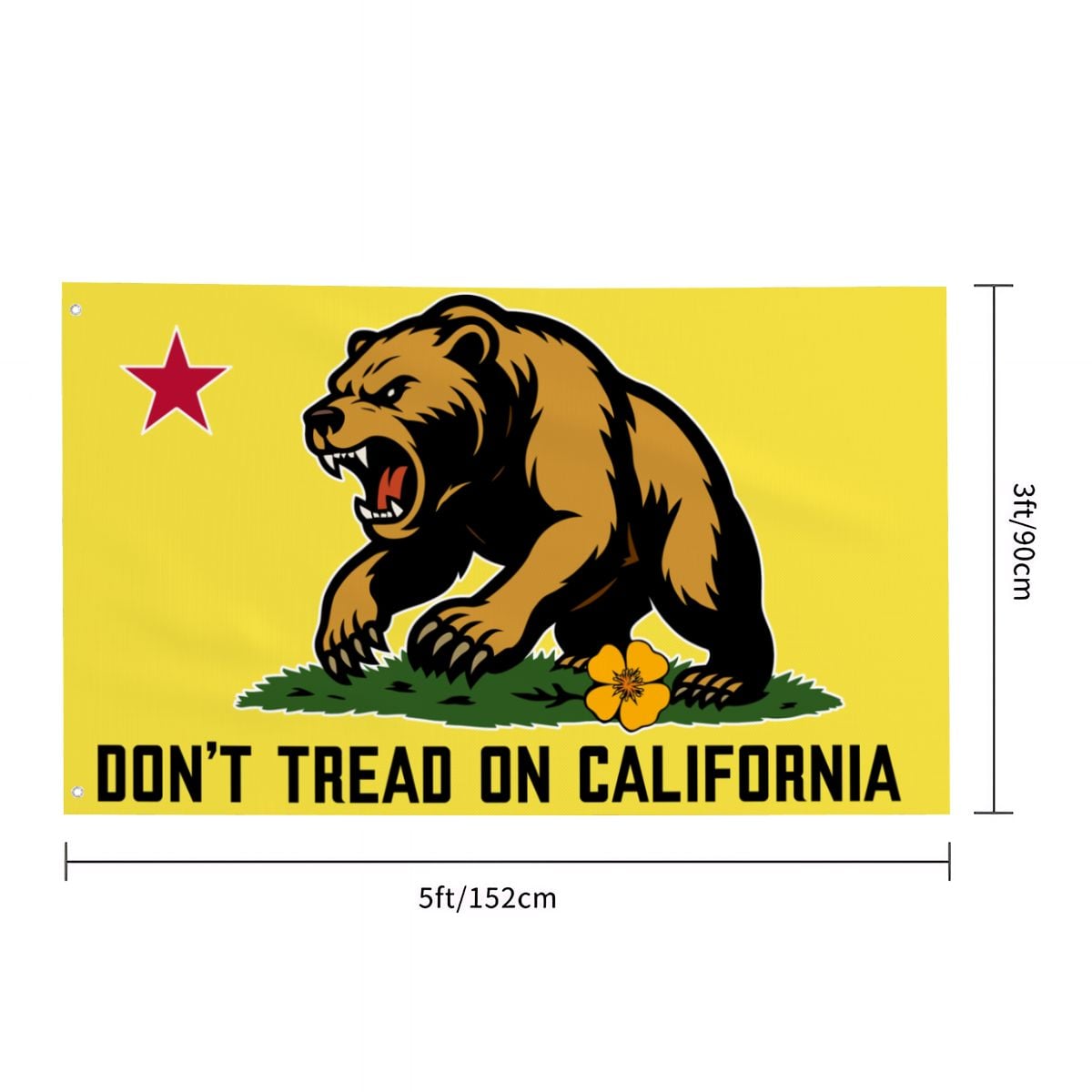 Don't Tread on California single-sided 3'×5' yard flag — Golden State Bear close-up