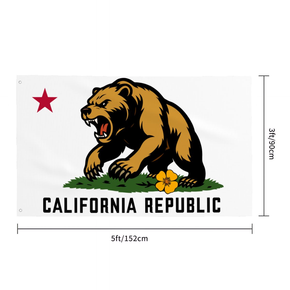 Golden State Bear California Republic single-sided Made in USA 3'×5' flag — alternate angle
