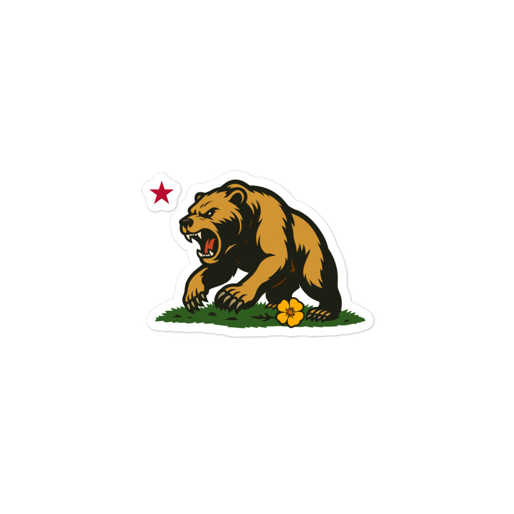 Golden State Bear 3"×3" vinyl sticker shown applied, California bear and star